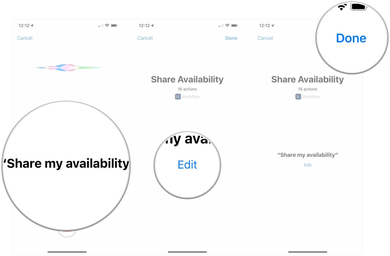 Запись триггерной фразы, нажмите «Изменить», нажмите «Готово».