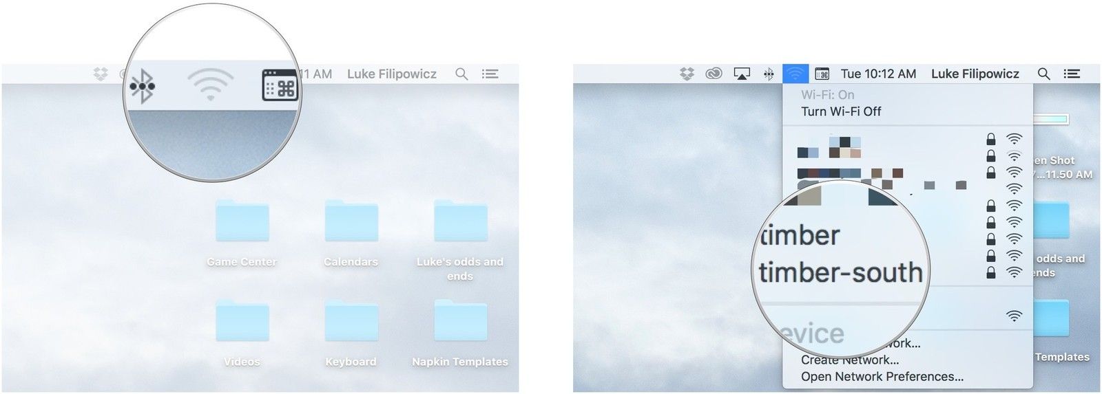 Нажмите на значок Wi-Fi в строке меню, а затем нажмите на имя сети Wi-Fi, к которой вы хотите присоединиться.