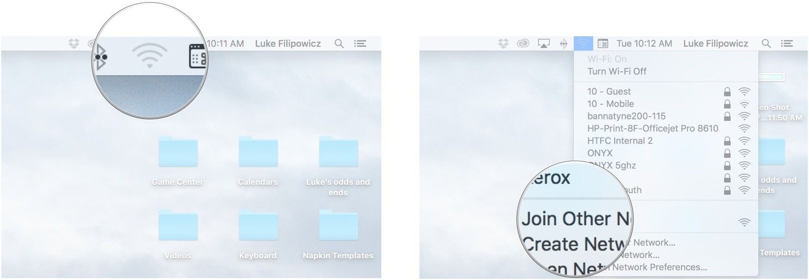 Нажмите на значок Wi-Fi в строке меню, а затем нажмите Присоединиться к другой сети.