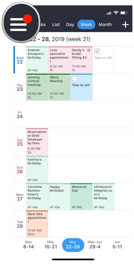 Readdle Calendars 5 кнопка главного меню