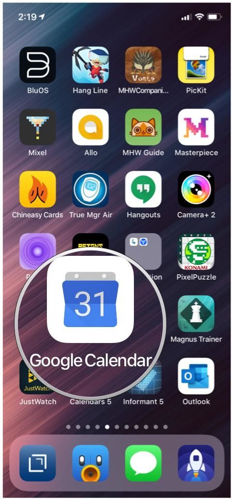 Начальный экран iOS Календарь Google