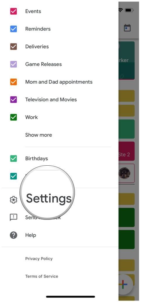 Настройки бокового меню календаря Google