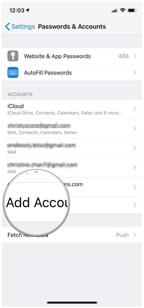 Настройки iOS добавить аккаунт