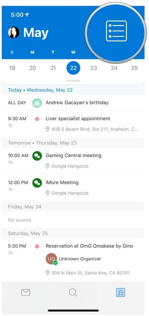 кнопка изменения представления календаря Microsoft Outlook