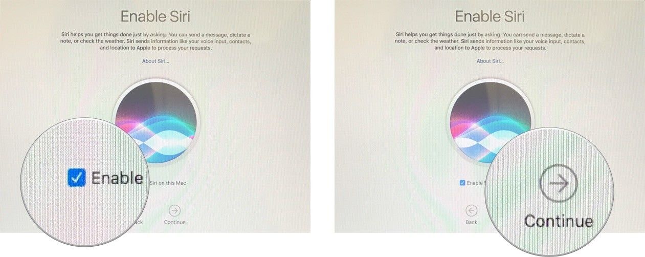 Установите флажок, чтобы включить Siri, затем нажмите продолжить