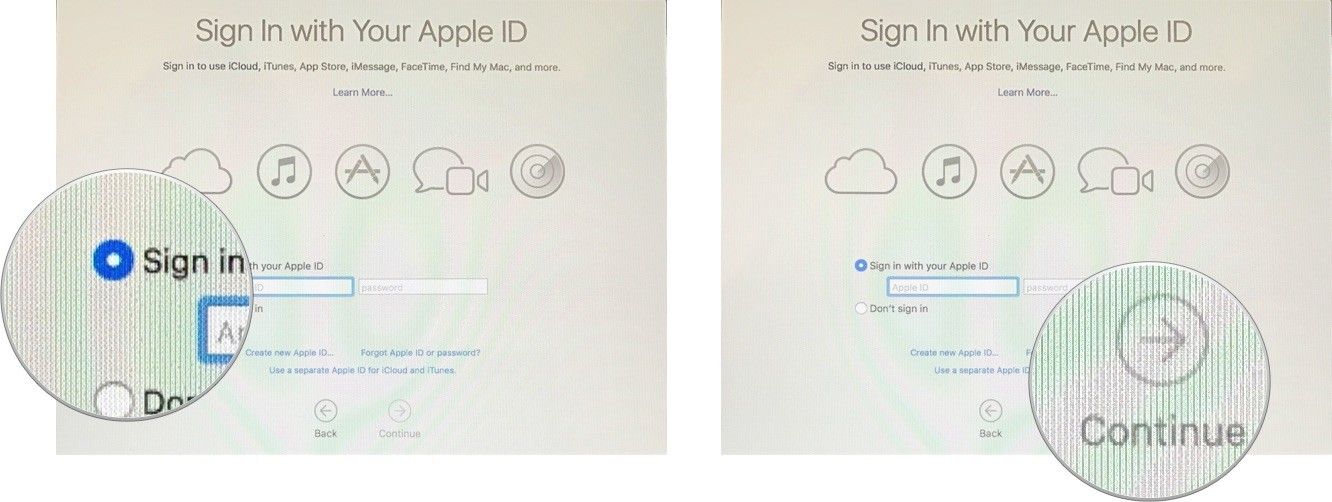 Войдите с помощью Apple ID, затем нажмите «Продолжить»