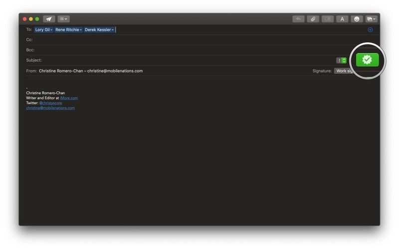 MacOS Mojave Mail Compose включает цифровую подпись