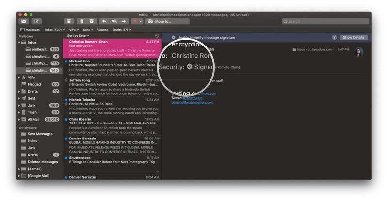 macOS заголовок безопасности почты Mojave