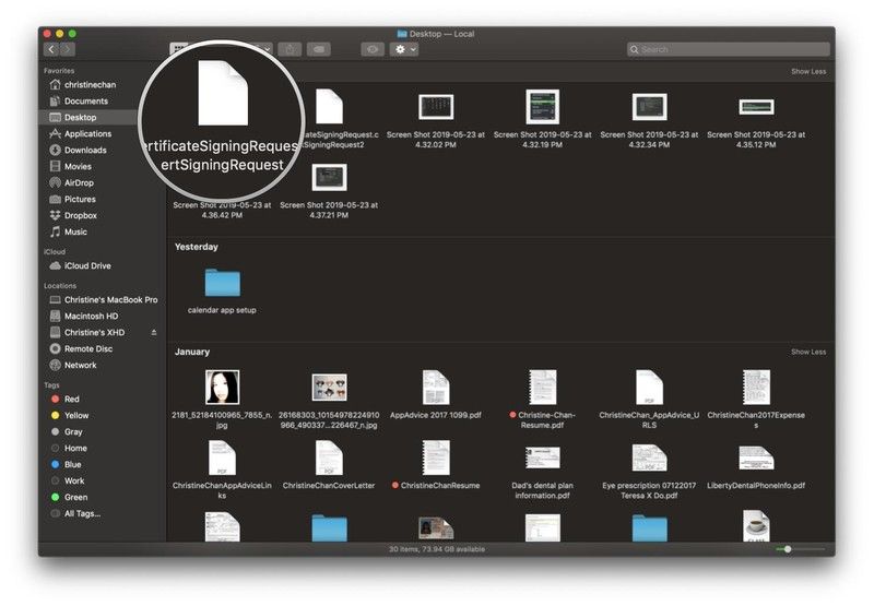 macOS Mojave Finder Открытый запрос сертификата