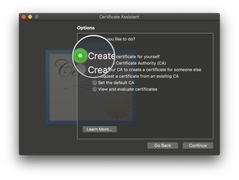 Ceritificate Assistant создайте сертификат самостоятельно