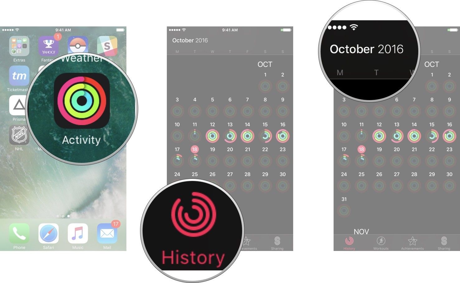 Запустите приложение «Активность» на своем iPhone, нажмите на вкладку «Журнал», а затем нажмите на представление «Месяц».