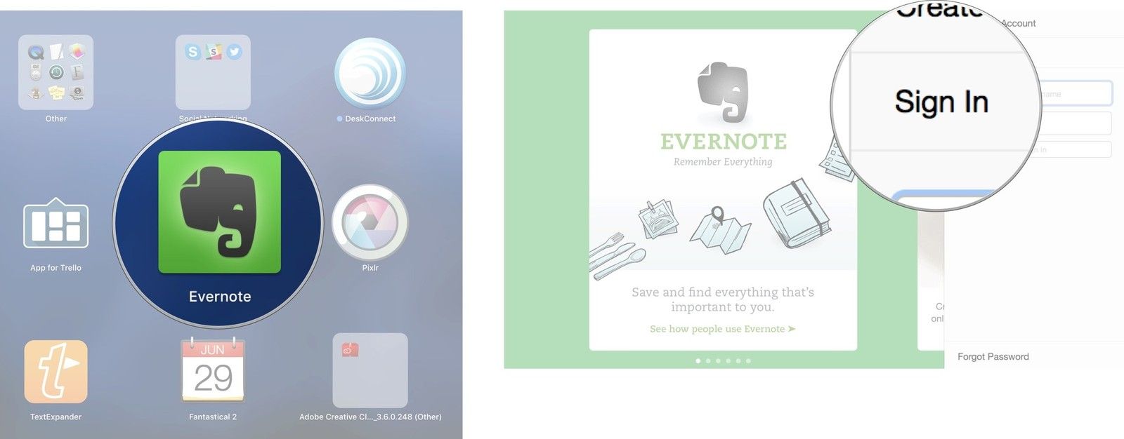 Вход в Evernote