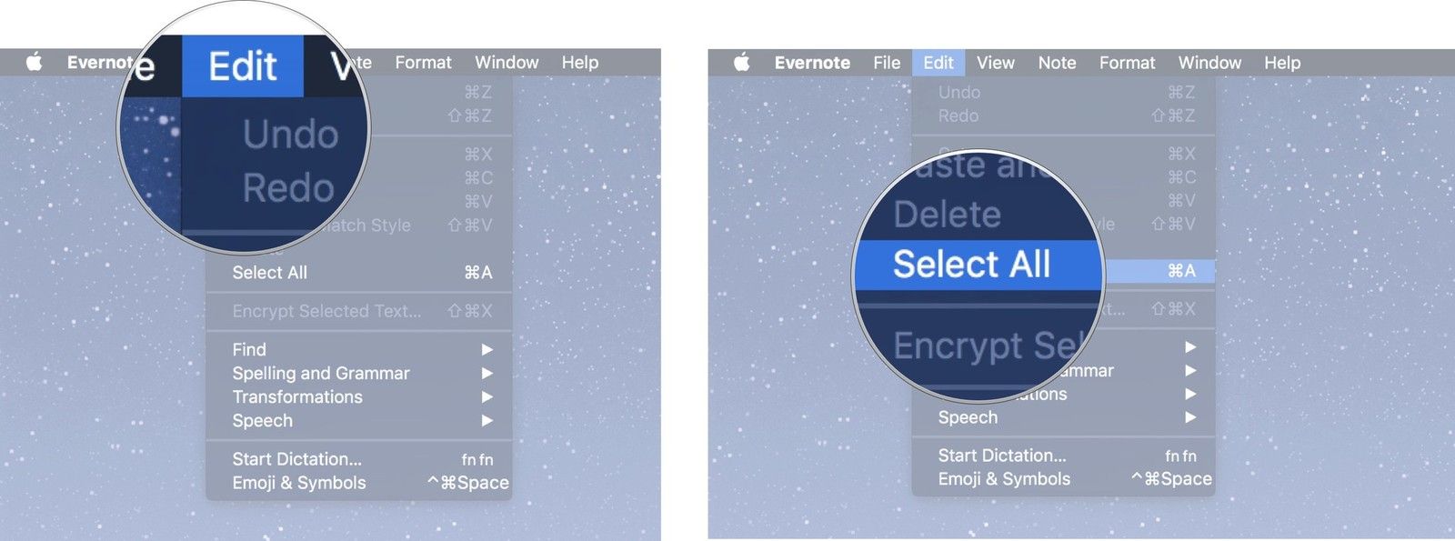 Выбрать все файлы в Evernote