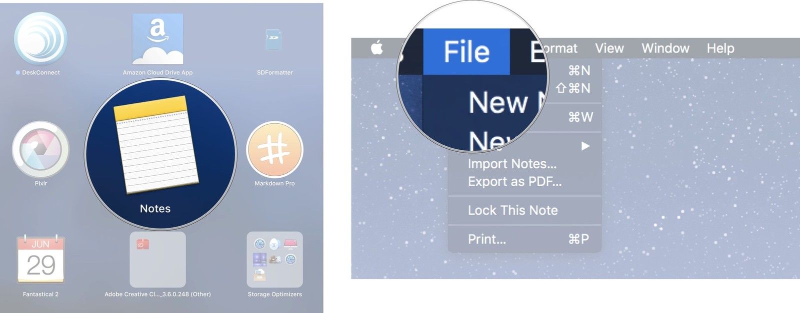 Открытие заметок на Mac