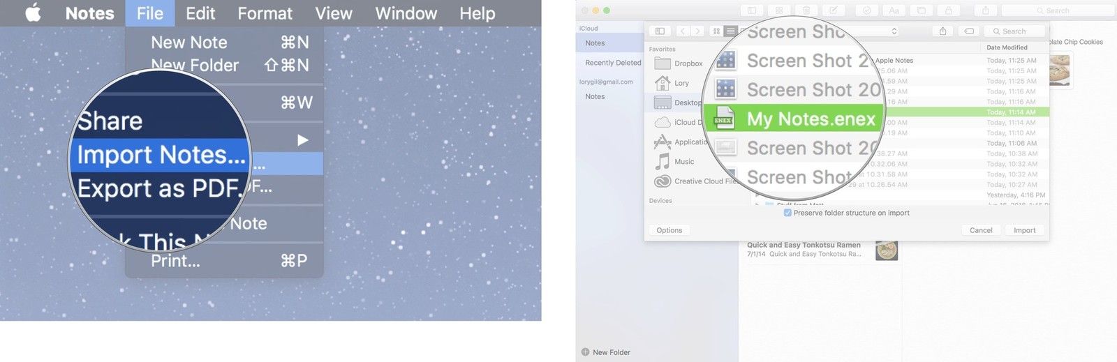 Импорт заметок в заметки на Mac