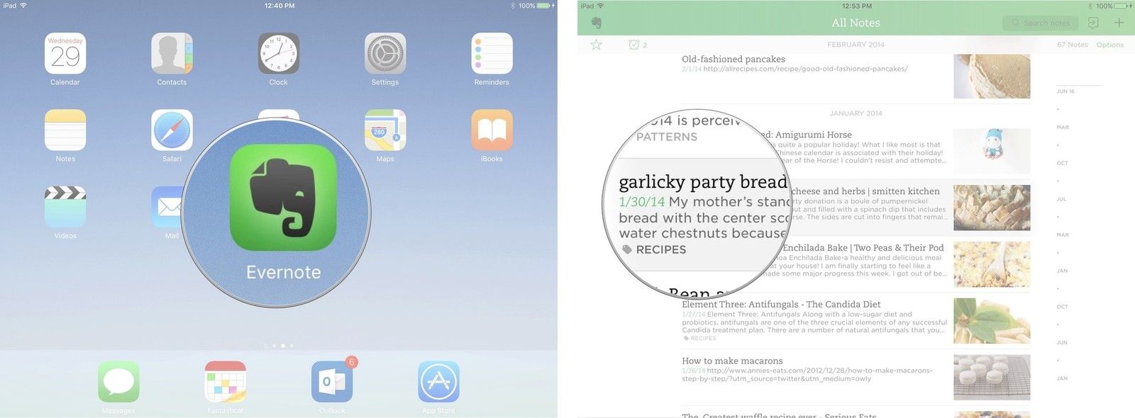Открытие Evernote на iPad