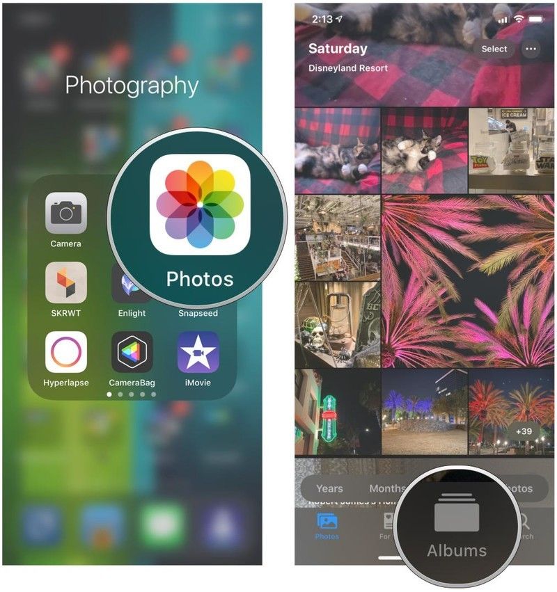 Запустите Фото, выберите Альбомы