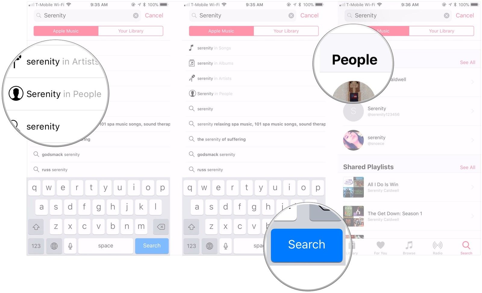 Нажмите «Имя» в «Люди», нажмите «Поиск», прокрутите вниз до «Контакты».