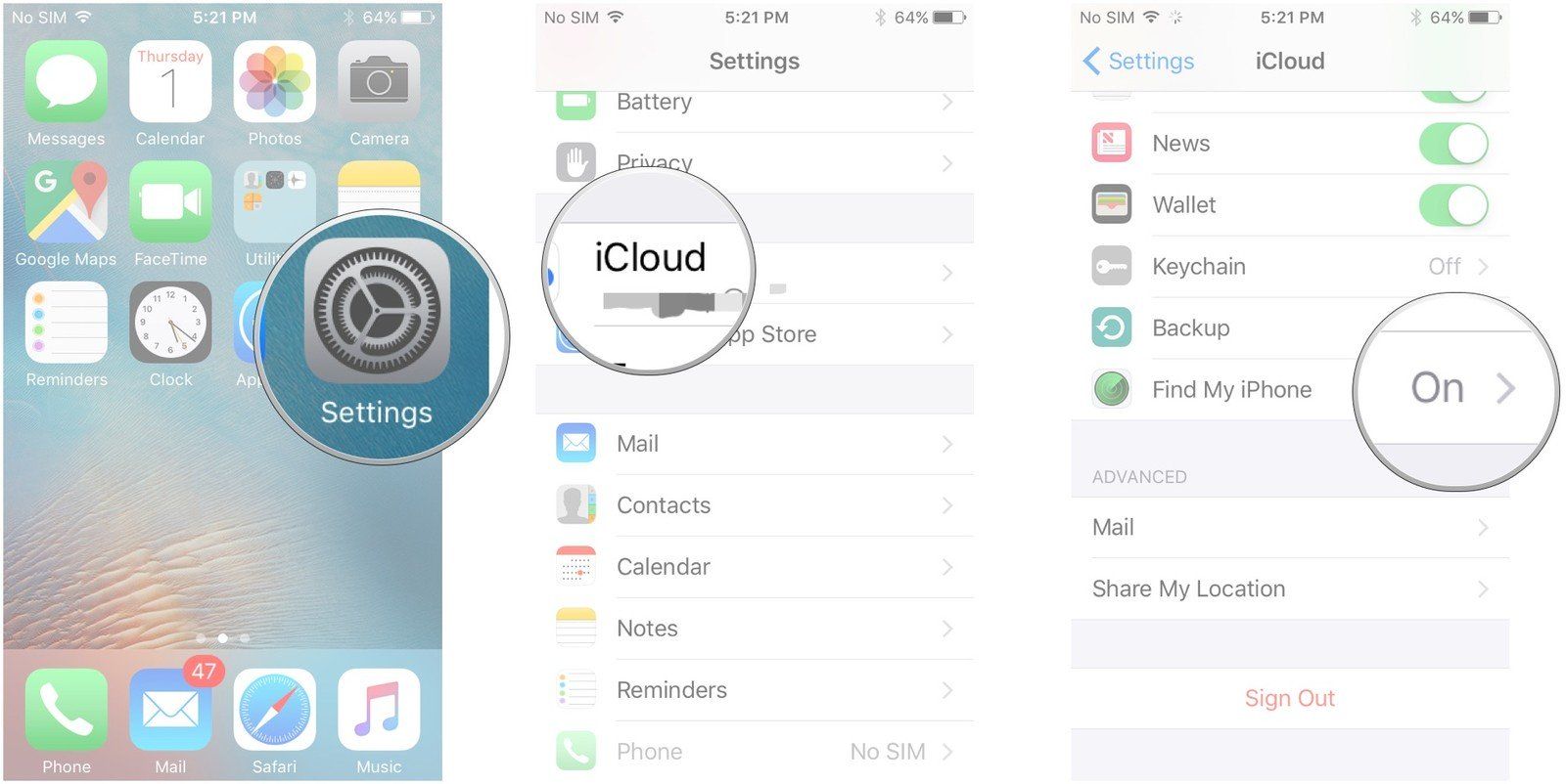 Запустите настройки, нажмите iCloud, нажмите &laquo;Найти мой iPhone&raquo;