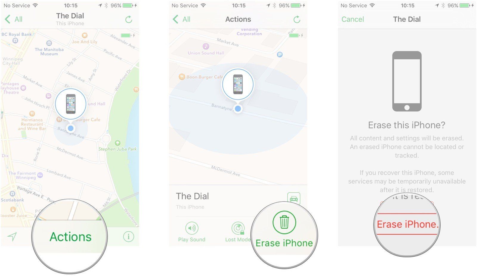 Нажмите на действия, стереть, стереть