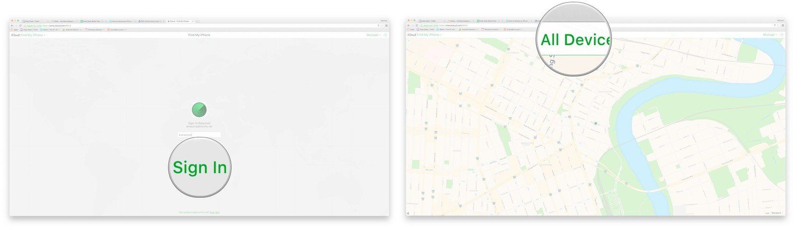 Войдите в iCloud, нажмите &laquo;Все устройства&raquo;.