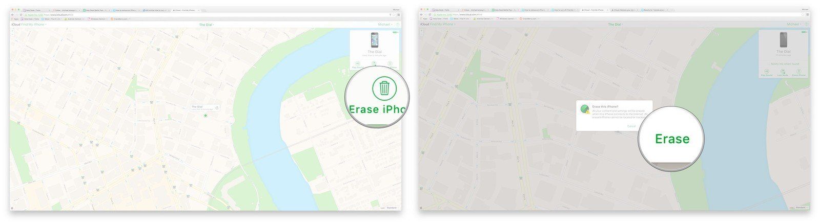 Нажмите Стереть, а затем Стереть