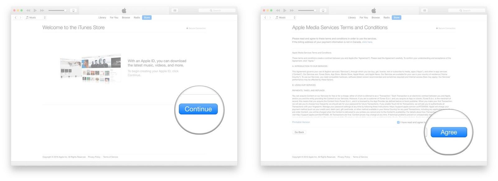 Нажмите Продолжить, установите флажок, нажмите Согласен