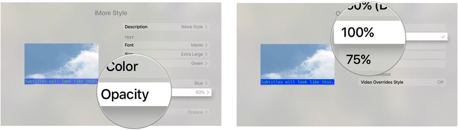 Выбор прозрачности фона для закрытых титров на Apple TV