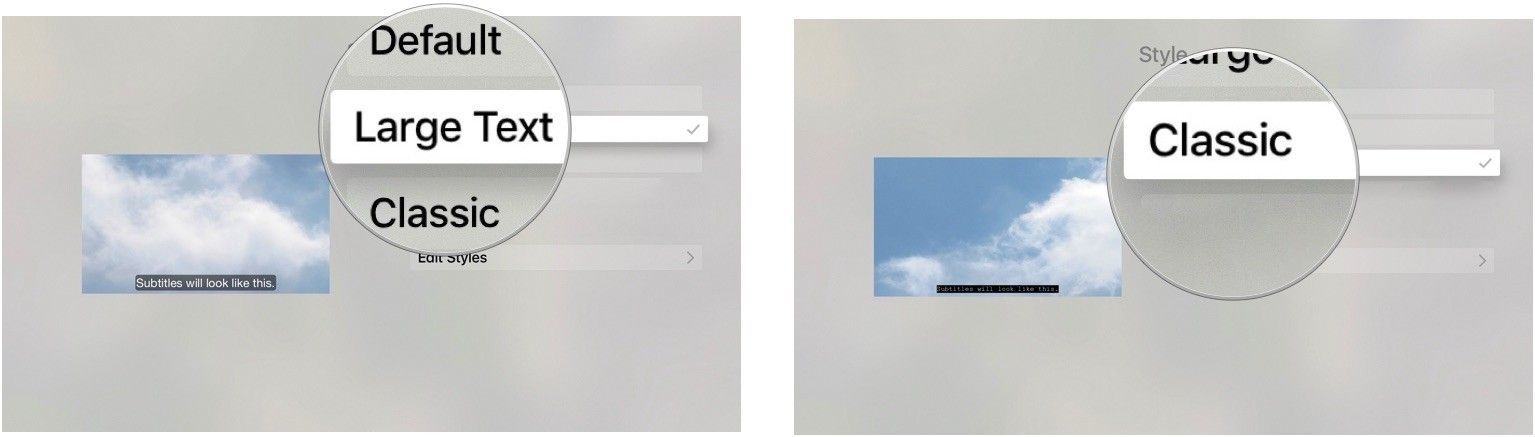 Выбор стиля субтитров на Apple TV