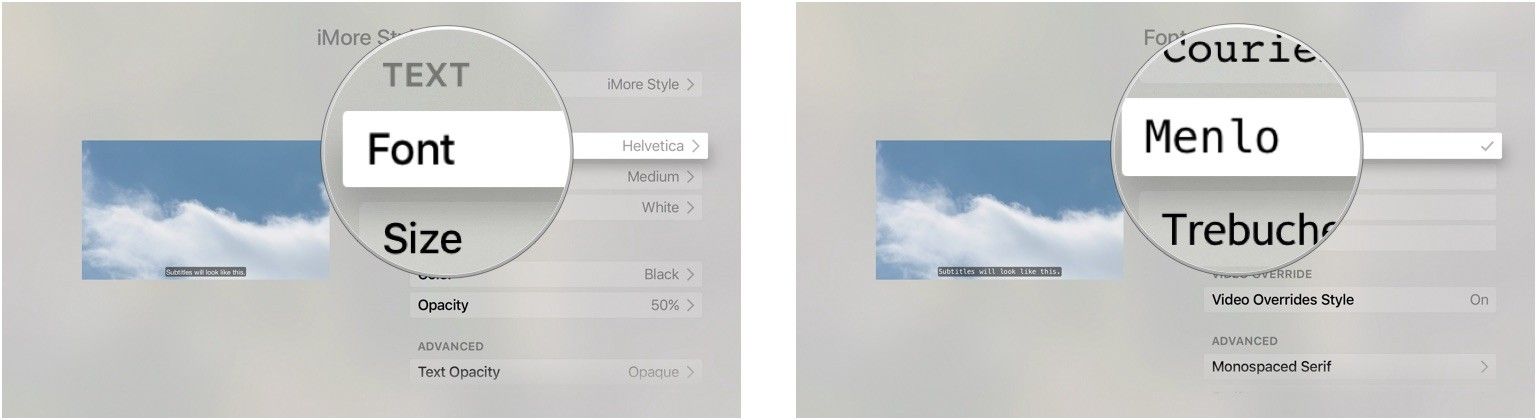 Выбор стиля шрифта для закрытых титров на Apple TV