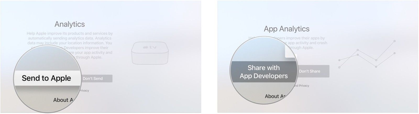 Выберите настройки аналитики для Apple и разработчиков