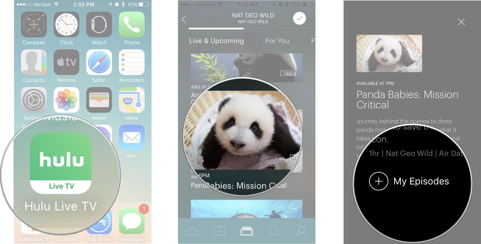 Откройте Hulu, затем выберите шоу, затем выберите Добавить эпизод