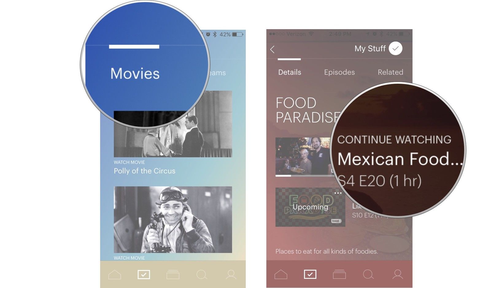 Выберите Фильмы или ТВ, затем выберите заголовок, который хотите посмотреть.