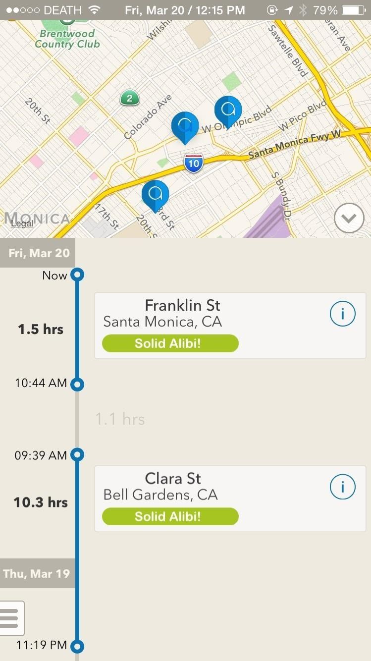 Подтвердите свое местоположение с помощью Touch ID, чтобы получить Алиби