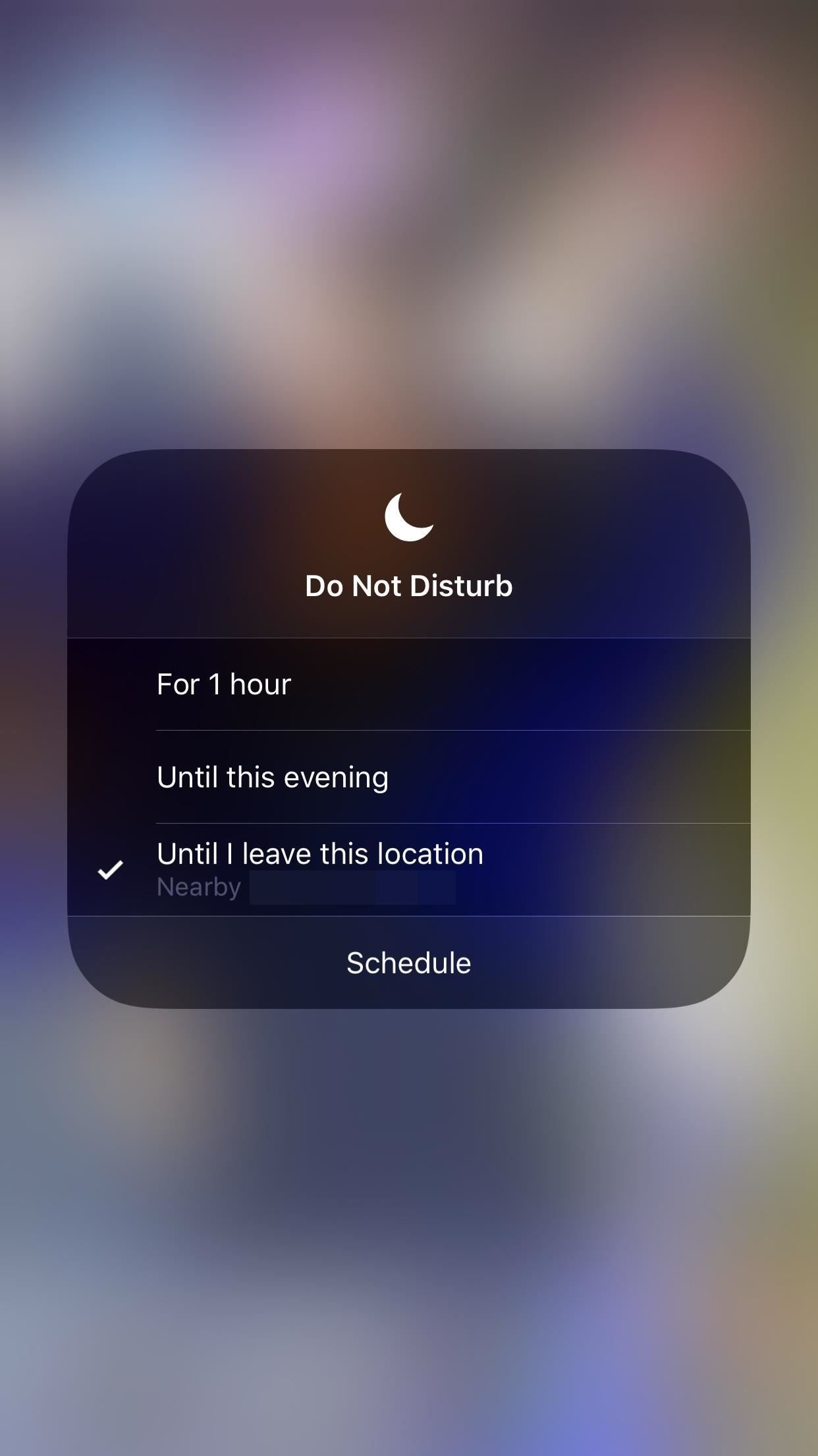 Быстро включите'Do Not Disturb' in iOS 12 Until You Change Locations