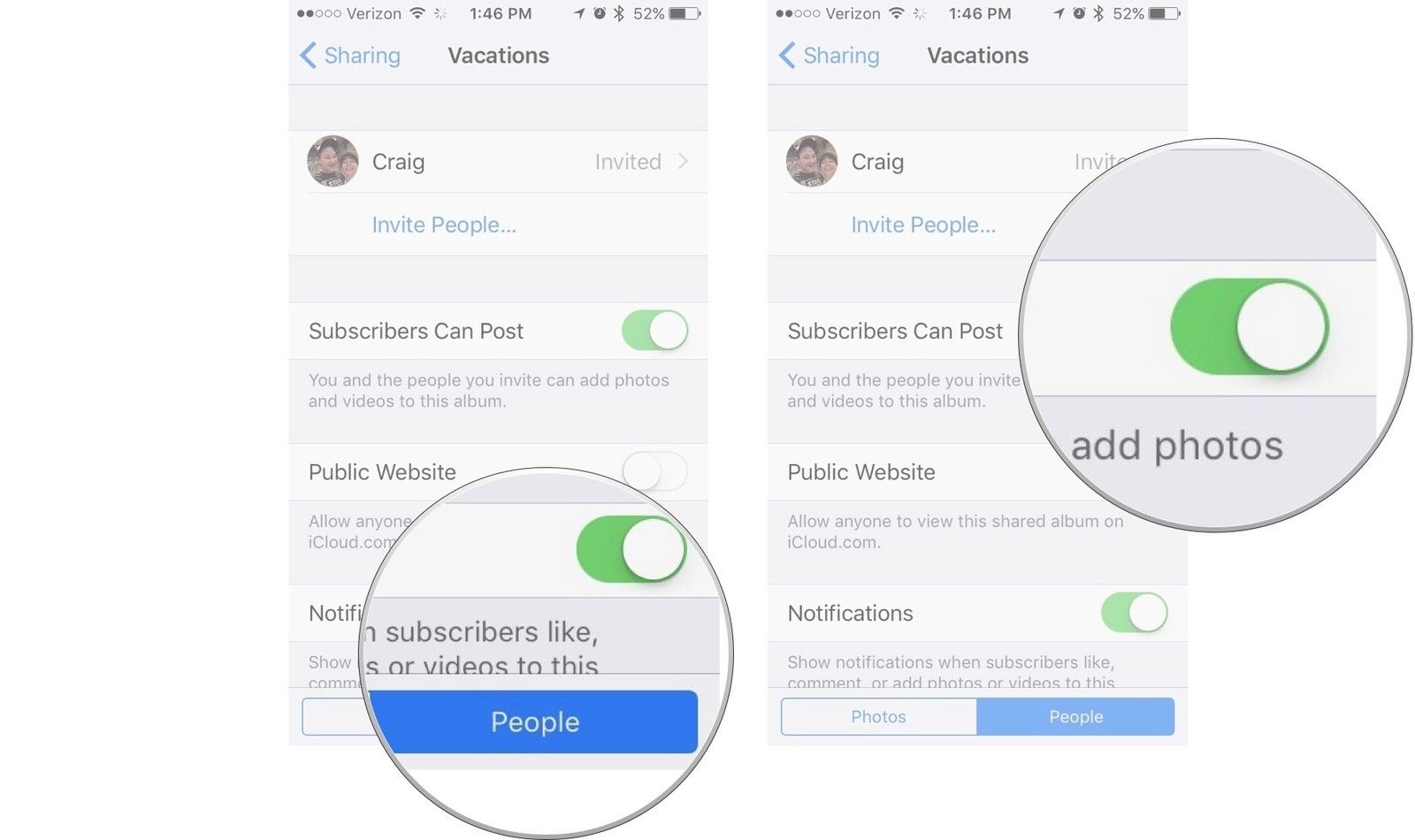 Нажмите «Люди», затем включите подписчики.