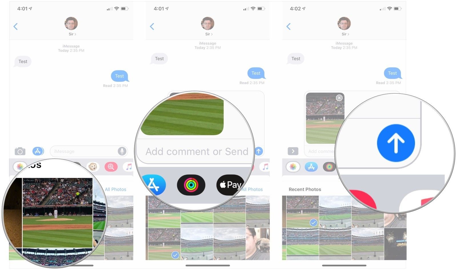 Нажмите на фото, напишите сообщение, нажмите Отправить