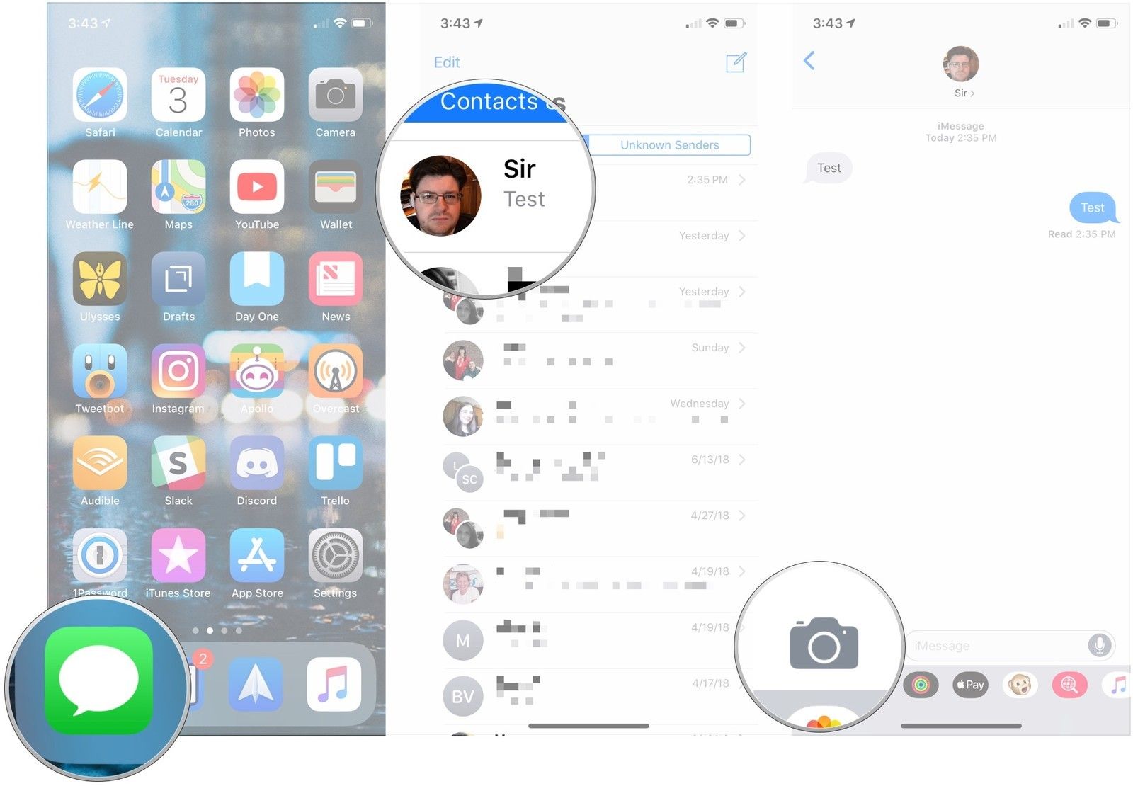 Откройте «Сообщения», нажмите «Разговор», нажмите «Камера».