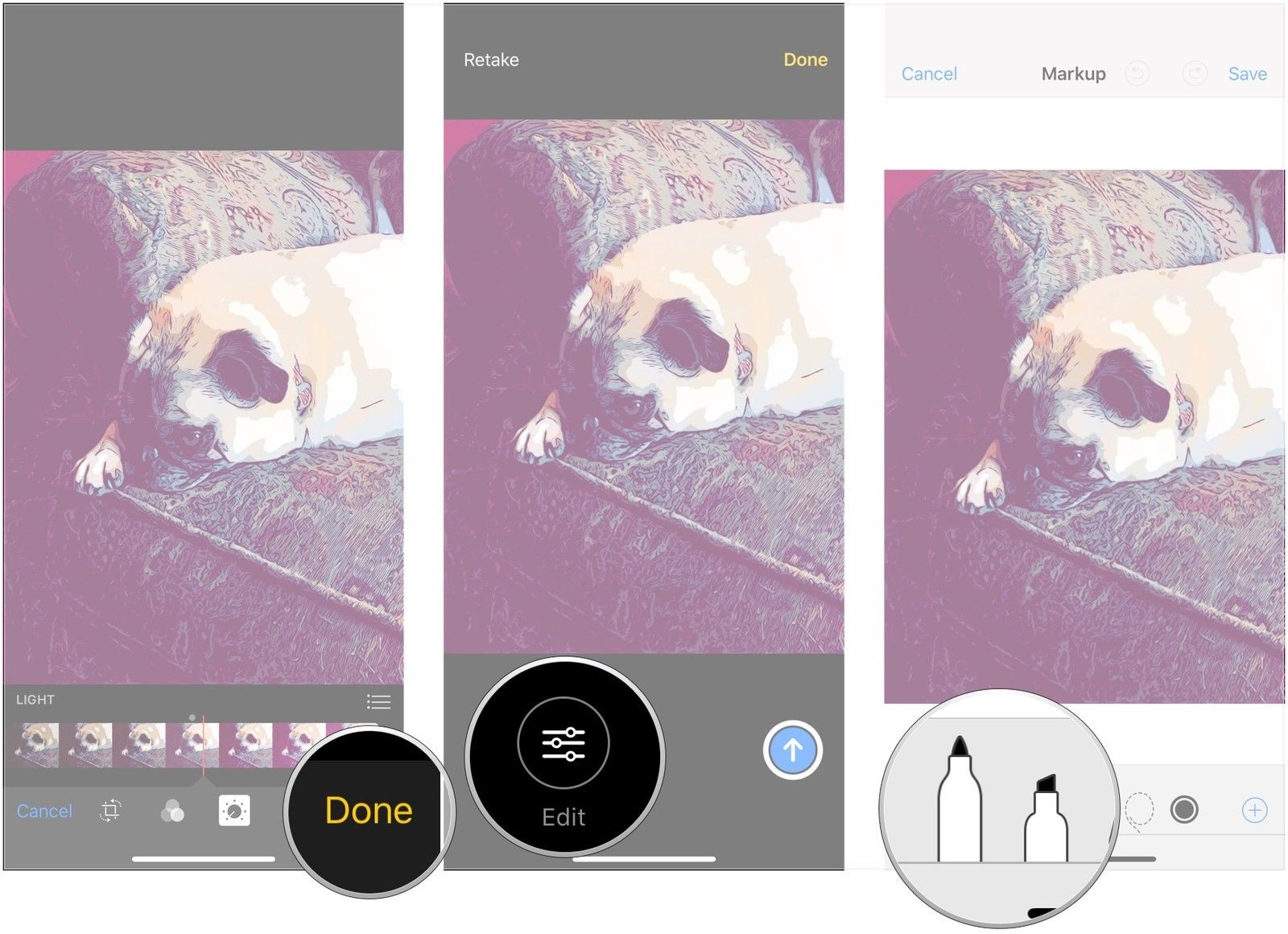 Нажмите «Готово», нажмите «Разметка», отметьте фотографию