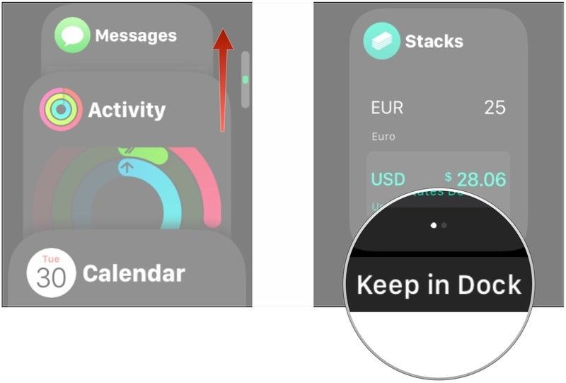 Прокрутите до верхней части док-станции, нажмите Сохранить в доке.