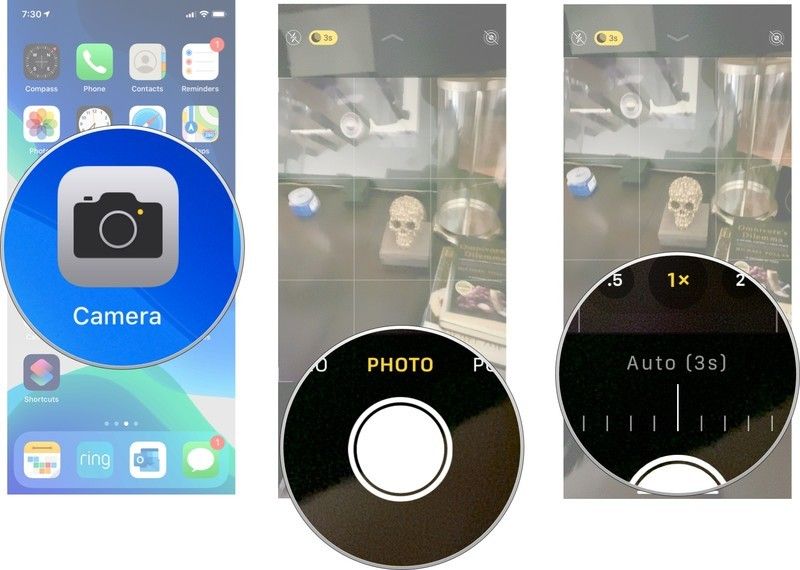 Откройте камеру, нажмите затвор, нажмите миниатюру