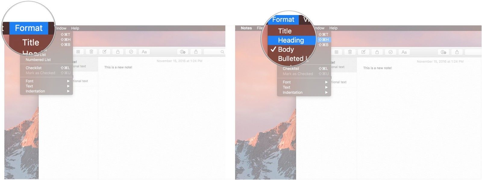 Нажмите Формат, нажмите Заголовок