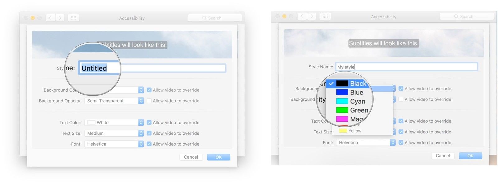 Введите имя для стиля, нажмите раскрывающийся список, нажмите цвет фона