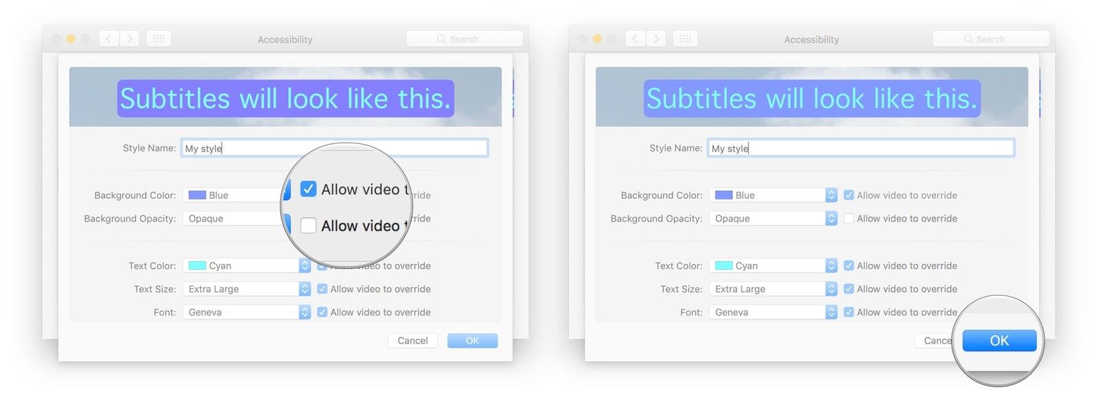 Установите флажок, чтобы разрешить видео изменять настройки, нажмите OK, когда закончите.
