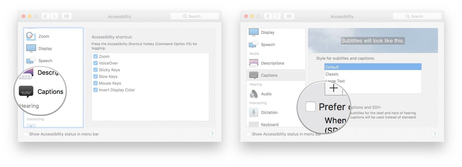 Нажмите Подписи, установите флажок рядом с Предпочитать закрытые подписи и SDH.
