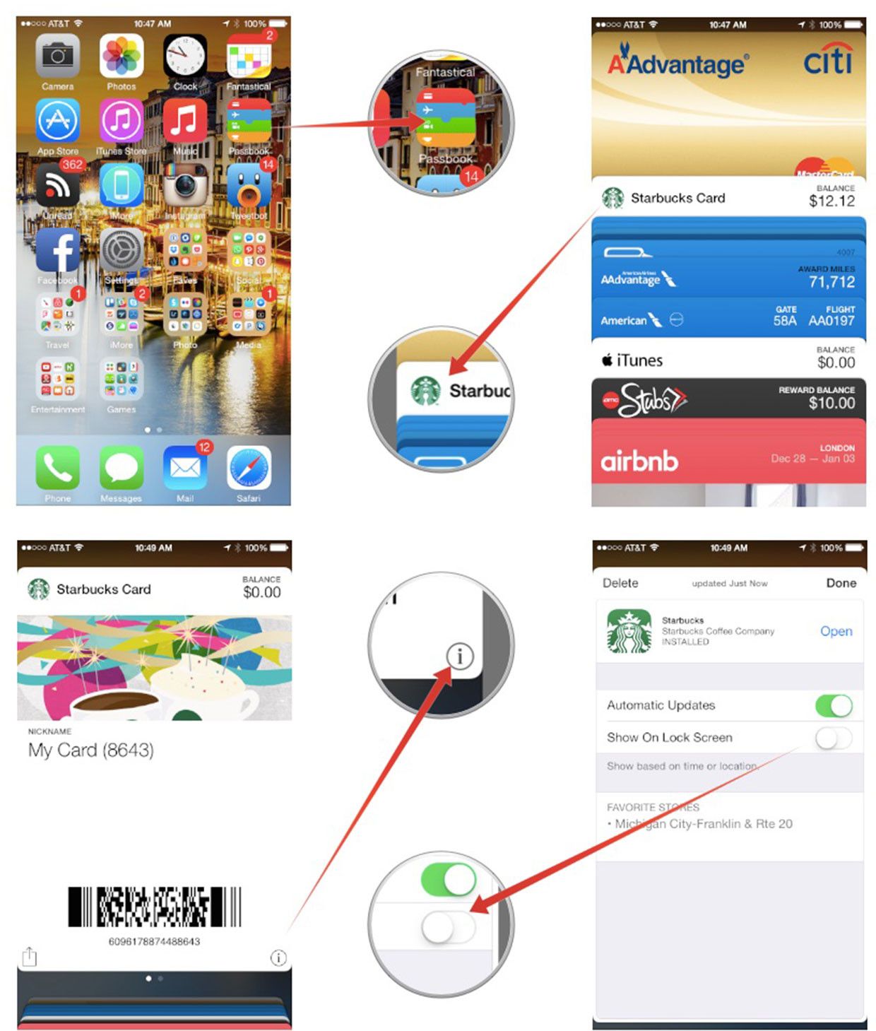 Как отключить уведомления экрана блокировки для определенных карточек Passbook
