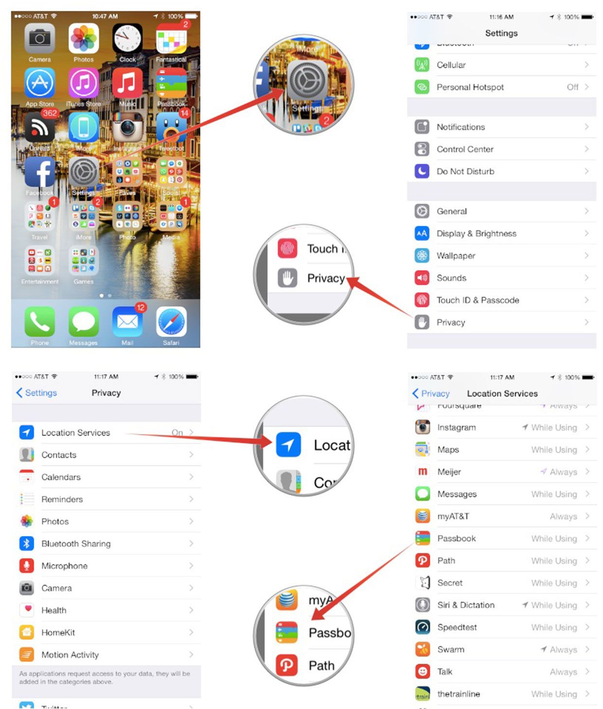 Как отключить службы определения местоположения для Passbook на вашем iPhone