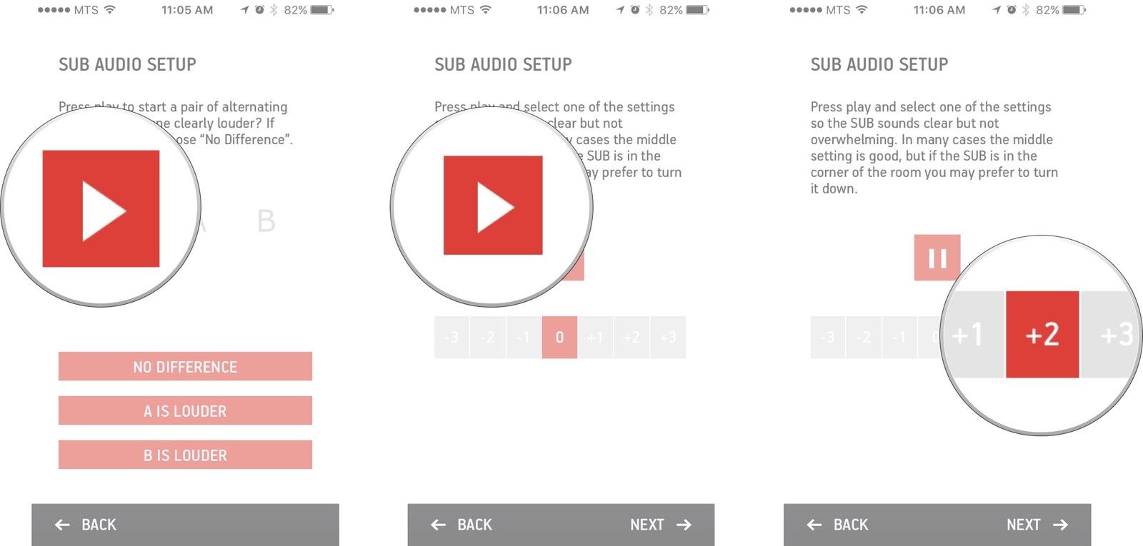 Нажмите кнопку воспроизведения и выберите наиболее подходящую опцию, затем нажмите кнопку воспроизведения, а затем нажмите, какую настройку баса вы бы хотели.