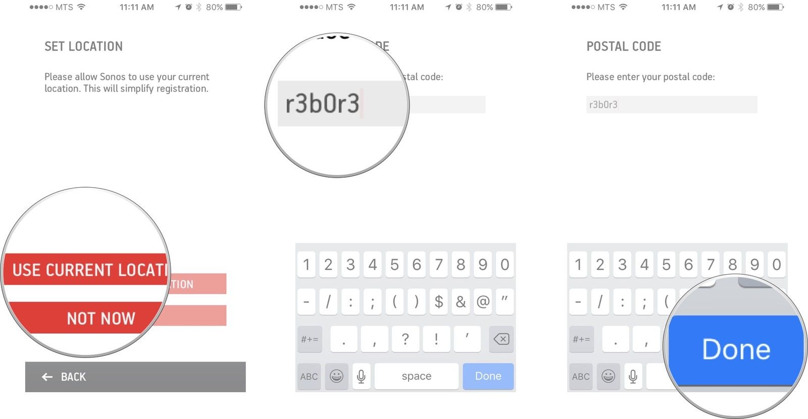 Нажмите на кнопку Использовать текущие местоположения, введите свой почтовый индекс, а затем нажмите на готово.