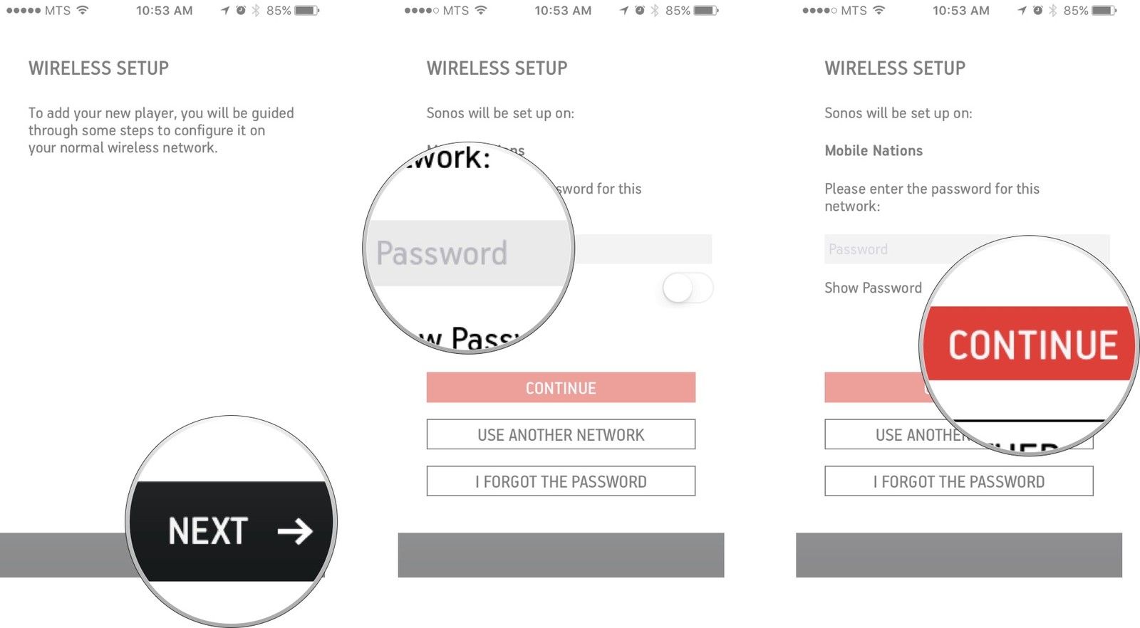 Нажмите далее. введите свой пароль Wi-Fi, а затем нажмите «Продолжить».